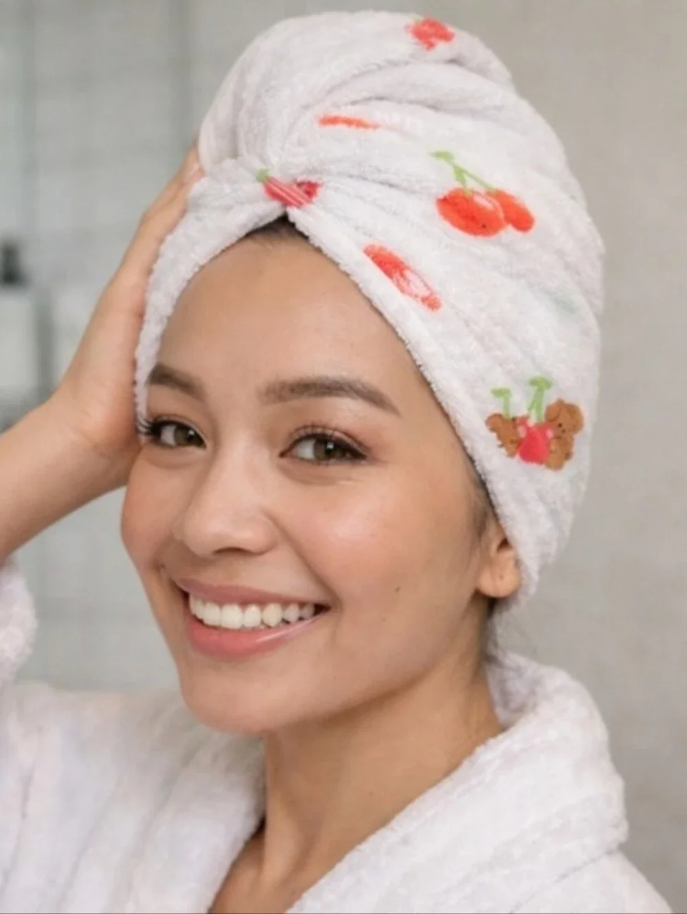 The Crème Shop Quick Dry Cherry Print Microfiber Hair Towel Wrap 🆕